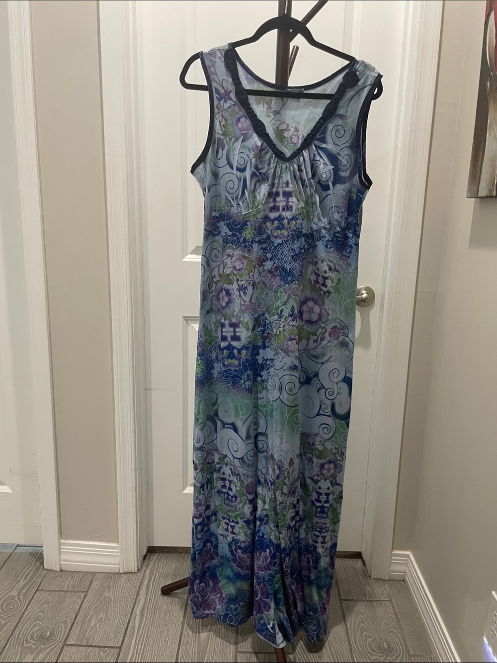 ONE WORLD Blue, Green and Purple Floral Maxi Dress